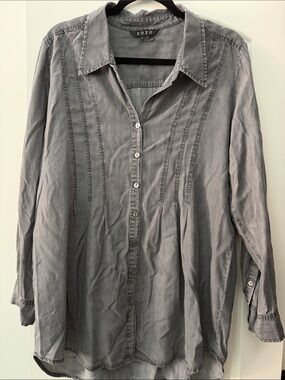 ZOZO Women's Washed Gray Button-Down Pintuck Shirt